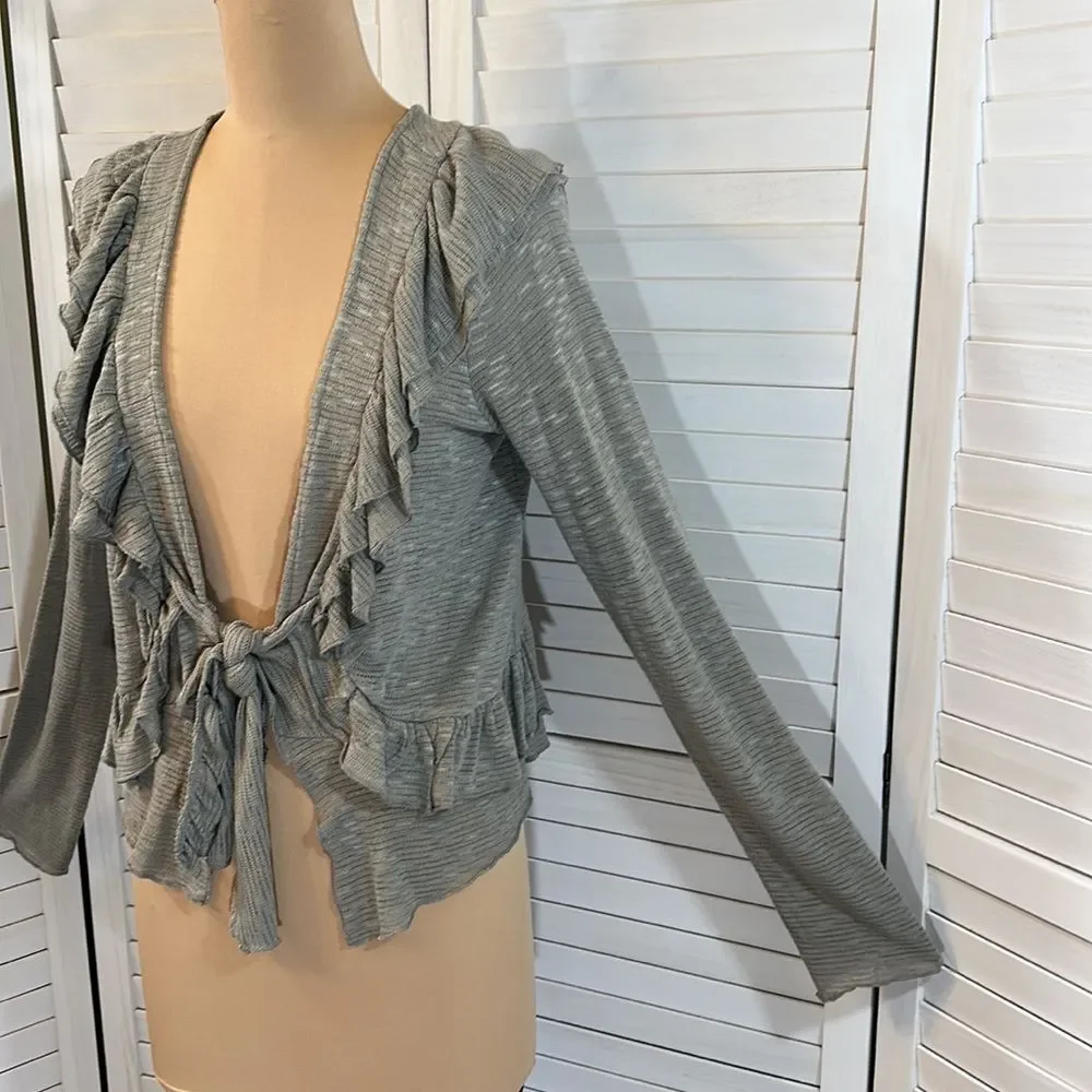 Ya LA Cardigan Large Sweater Ruffled Gray NWT